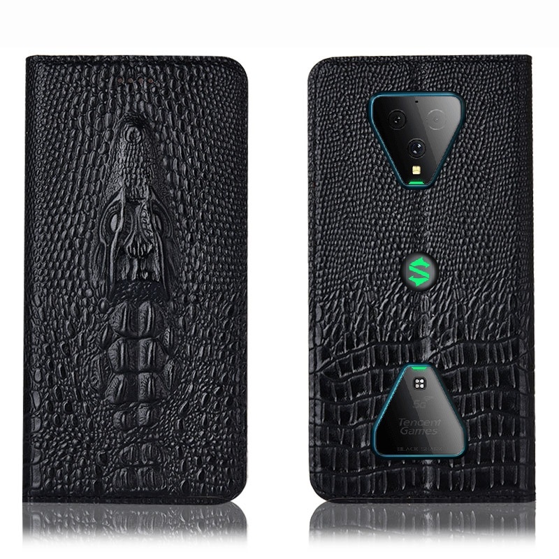 Чехол книжка из натуральной кожи противоударный магнитный для Xiaomi Black Shark 3 "CROCO HEAD"