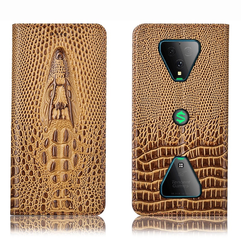 Чехол книжка из натуральной кожи противоударный магнитный для Xiaomi Black Shark 3 "CROCO HEAD"