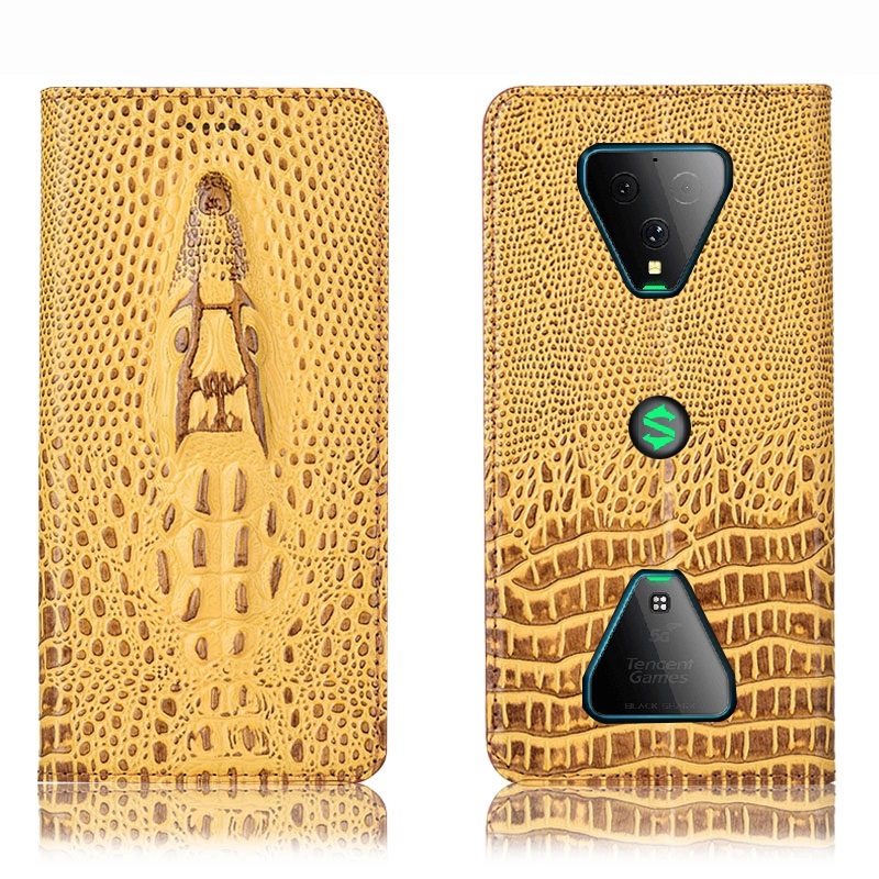 Чехол книжка из натуральной кожи противоударный магнитный для Xiaomi Black Shark 3 "CROCO HEAD"