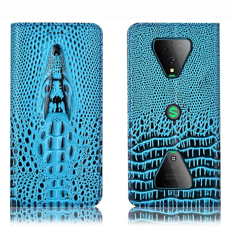 Чехол книжка из натуральной кожи противоударный магнитный для Xiaomi Black Shark 3 "CROCO HEAD"