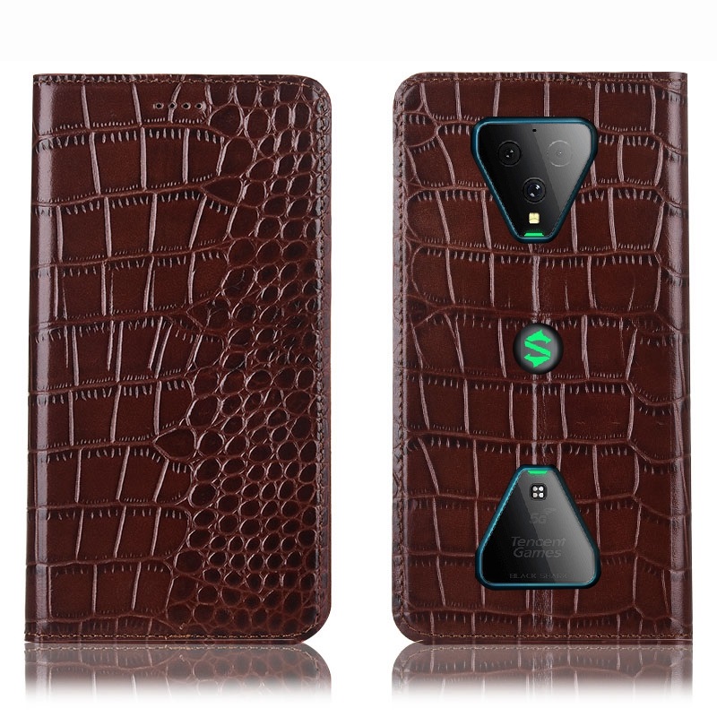 Чехол книжка из натуральной премиум кожи противоударный магнитный для Xiaomi Black Shark 3 "CROCODILE"