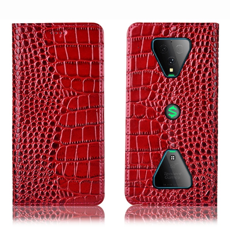 Чехол книжка из натуральной премиум кожи противоударный магнитный для Xiaomi Black Shark 3 "CROCODILE"