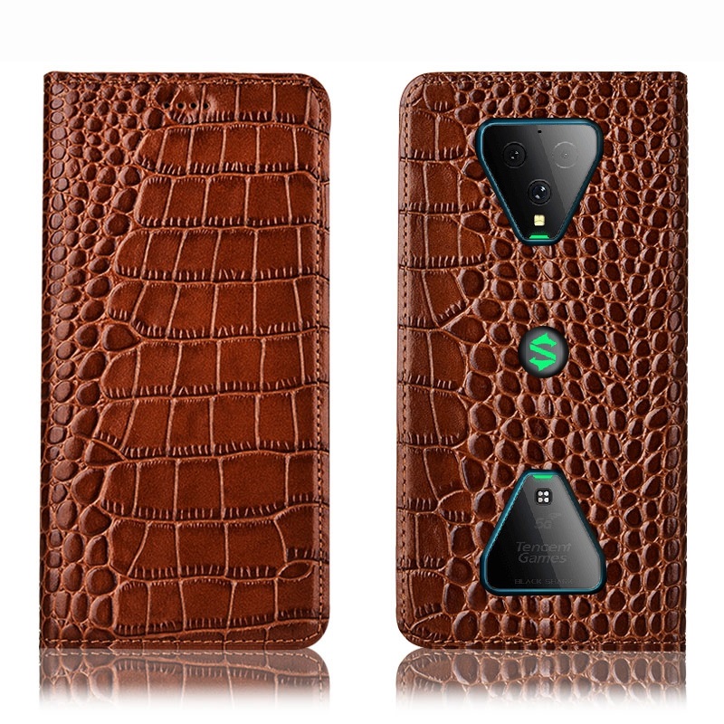 Чехол книжка из натуральной премиум кожи противоударный магнитный для Xiaomi Black Shark 3 "CROCODILE"