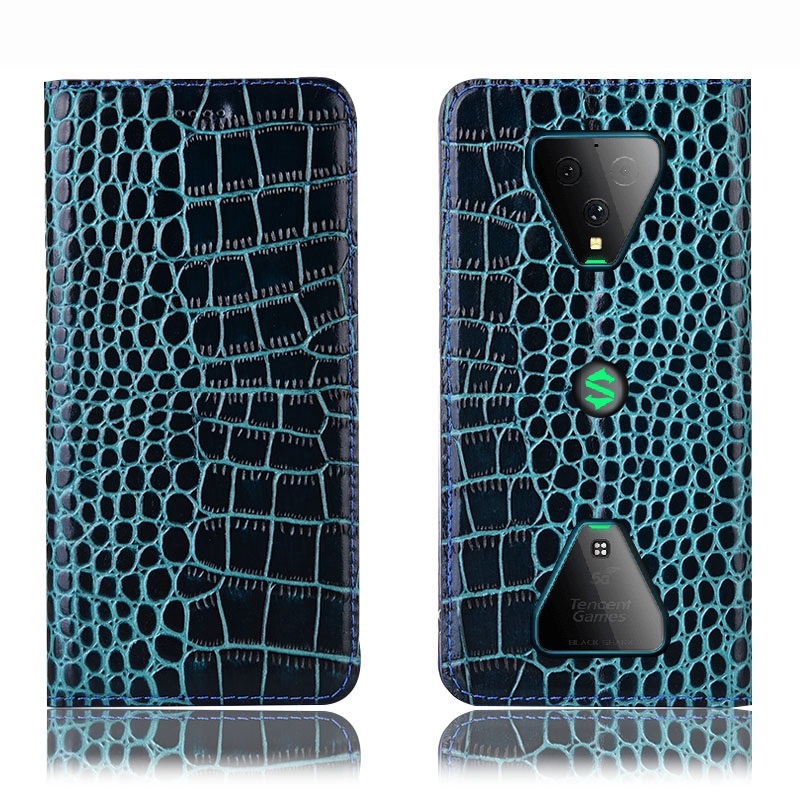 Чехол книжка из натуральной премиум кожи противоударный магнитный для Xiaomi Black Shark 3 "CROCODILE"