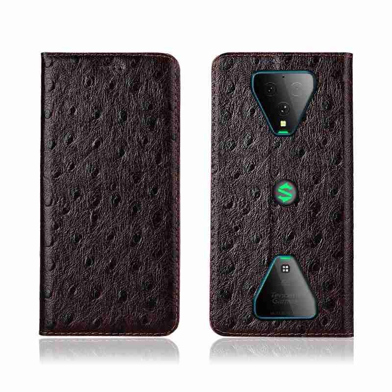 Чехол книжка из натуральной LUX кожи магнитный противоударный для Xiaomi Black Shark 3 "OSTRICH"