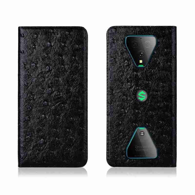 Чехол книжка из натуральной LUX кожи магнитный противоударный для Xiaomi Black Shark 3 "OSTRICH"