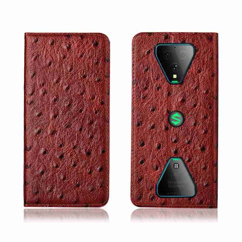 Чехол книжка из натуральной LUX кожи магнитный противоударный для Xiaomi Black Shark 3 "OSTRICH"