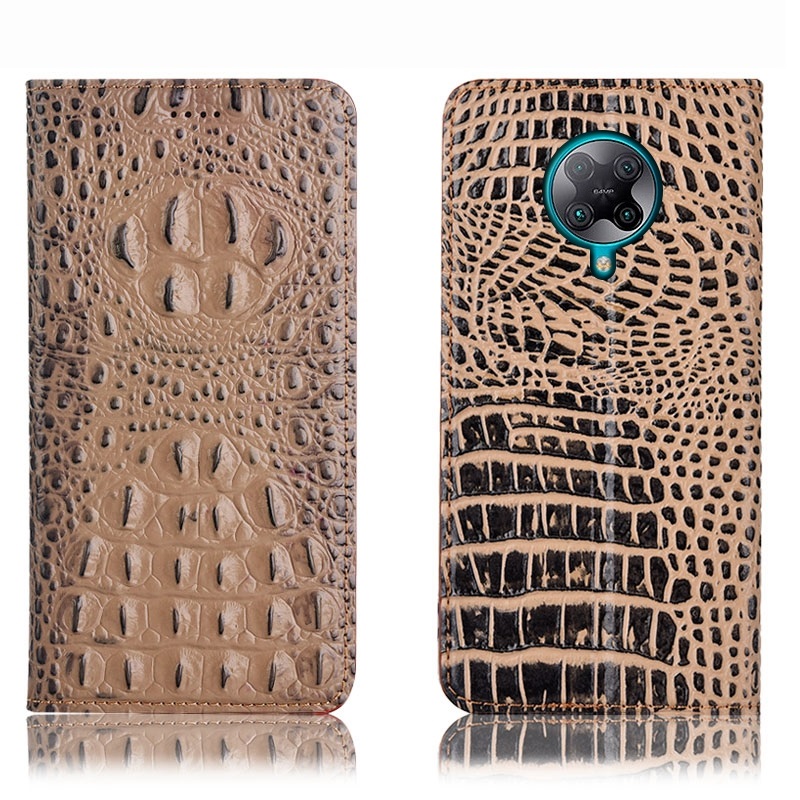 Чехол книжка из натуральной кожи противоударный магнитный для Xiaomi POCO F2 Pro "CROCO CREAST"