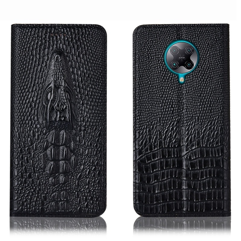 Чехол книжка из натуральной кожи противоударный магнитный для Xiaomi POCO F2 Pro "CROCO HEAD"