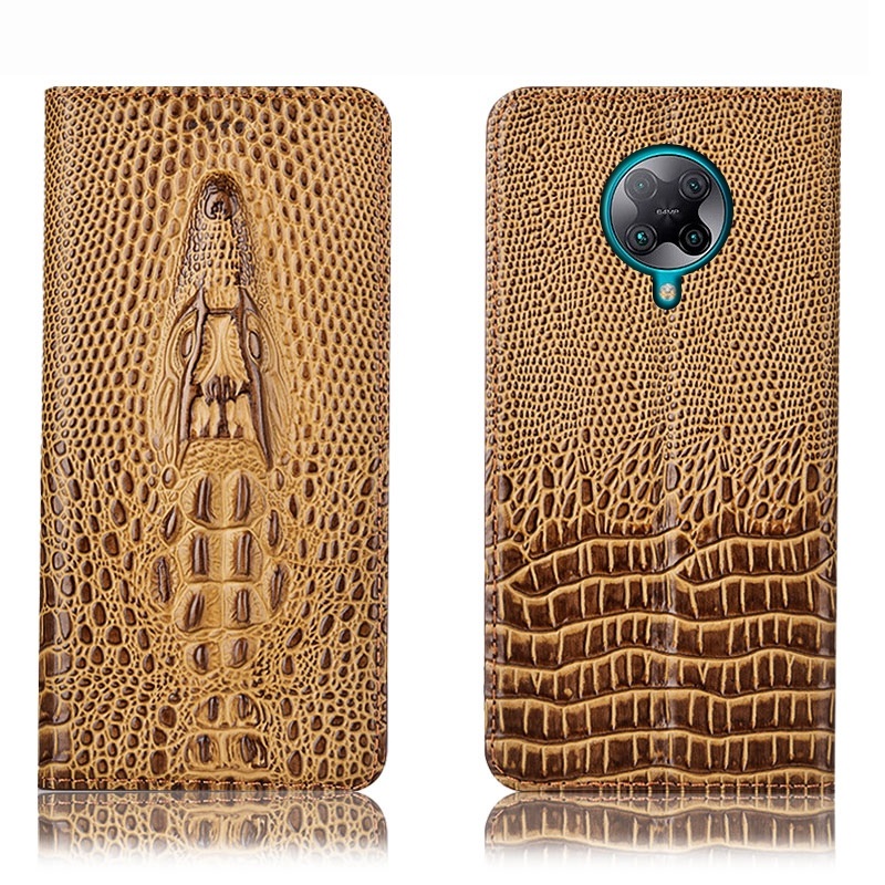 Чехол книжка из натуральной кожи противоударный магнитный для Xiaomi POCO F2 Pro "CROCO HEAD"