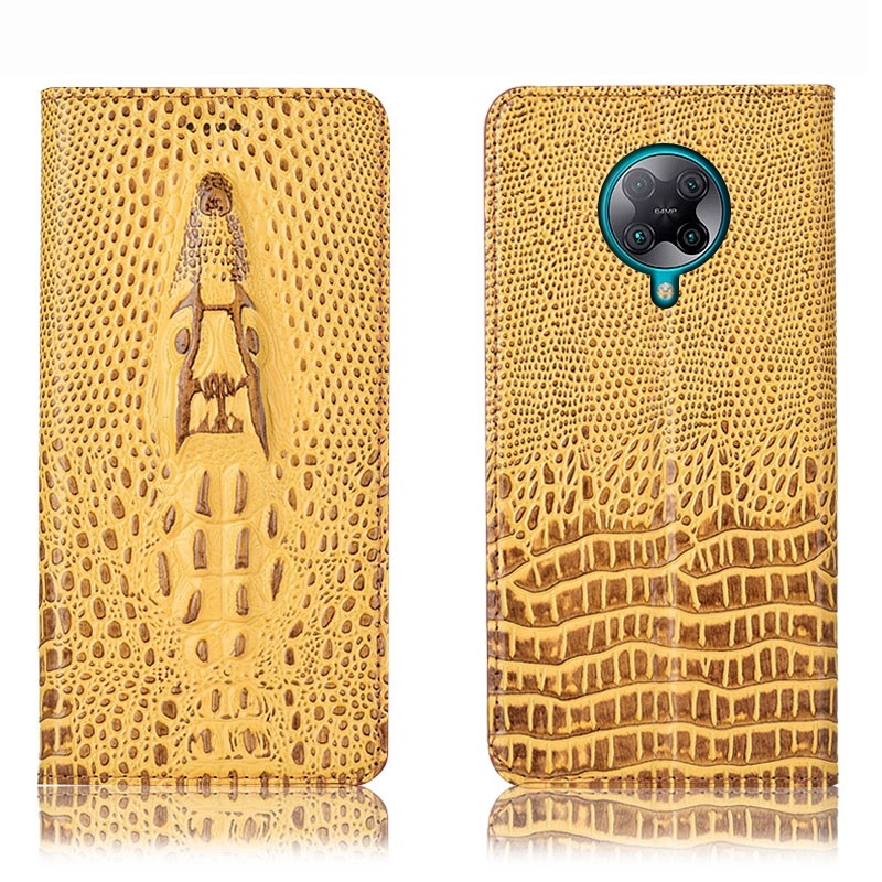 Чехол книжка из натуральной кожи противоударный магнитный для Xiaomi POCO F2 Pro "CROCO HEAD"