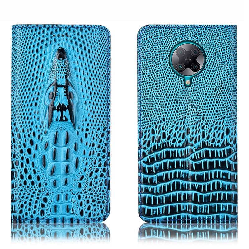 Чехол книжка из натуральной кожи противоударный магнитный для Xiaomi POCO F2 Pro "CROCO HEAD"