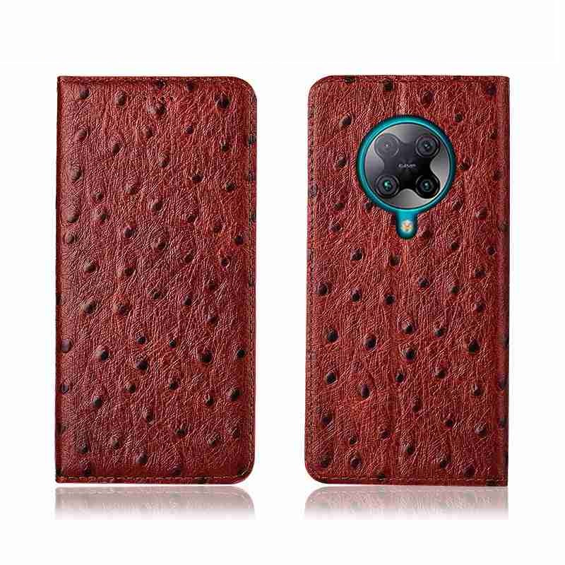 Чехол книжка из натуральной LUX кожи магнитный противоударный для Xiaomi POCO F2 Pro "OSTRICH"