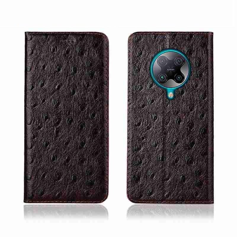 Чехол книжка из натуральной LUX кожи магнитный противоударный для Xiaomi POCO F2 Pro "OSTRICH"