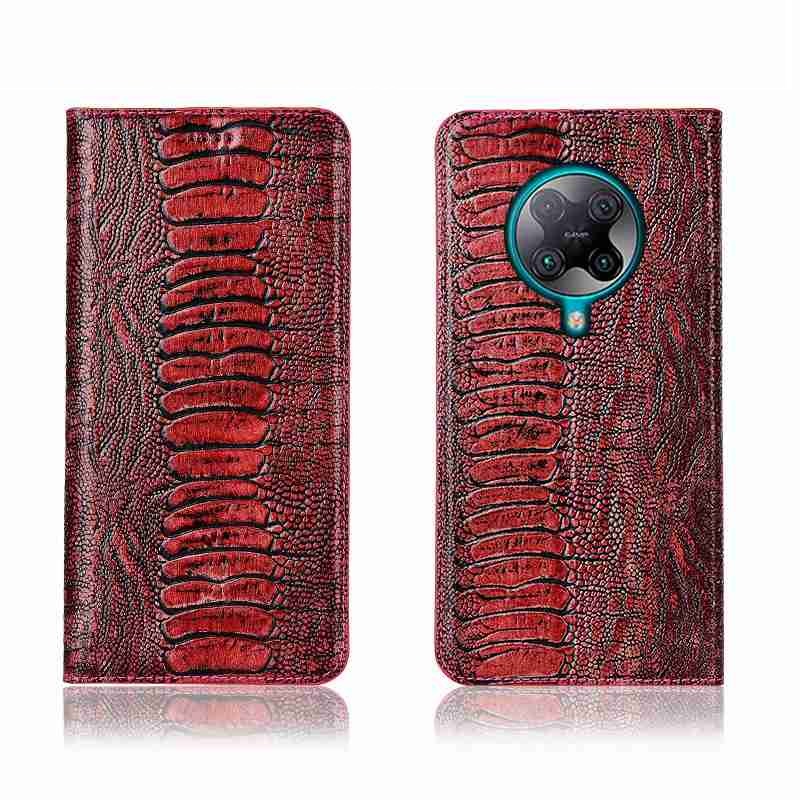 Чехол книжка из натуральной LUX кожи магнитный противоударный для Xiaomi POCO F2 Pro "OSTRICH LUXURY"