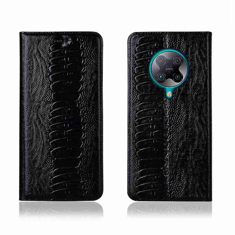 Чехол книжка из натуральной LUX кожи магнитный противоударный для Xiaomi POCO F2 Pro "OSTRICH LUXURY"