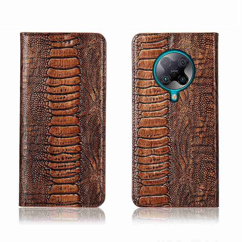 Чехол книжка из натуральной LUX кожи магнитный противоударный для Xiaomi POCO F2 Pro "OSTRICH LUXURY"
