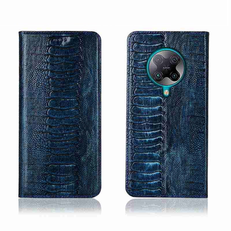 Чехол книжка из натуральной LUX кожи магнитный противоударный для Xiaomi POCO F2 Pro "OSTRICH LUXURY"