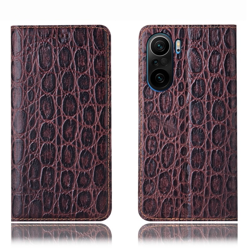 Чехол книжка из натуральной кожи противоударный магнитный для Xiaomi POCO F3 "LEATHER STONE"