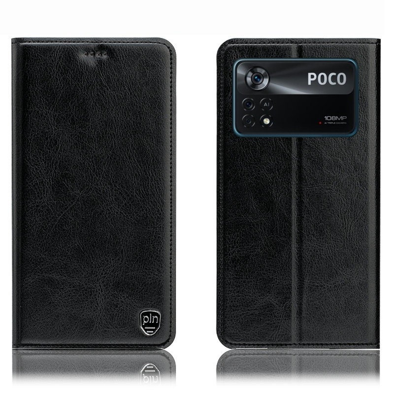 Чехол книжка из натуральной мраморной кожи противоударный магнитный для Xiaomi POCO X4 Pro 5G "MARBLE"