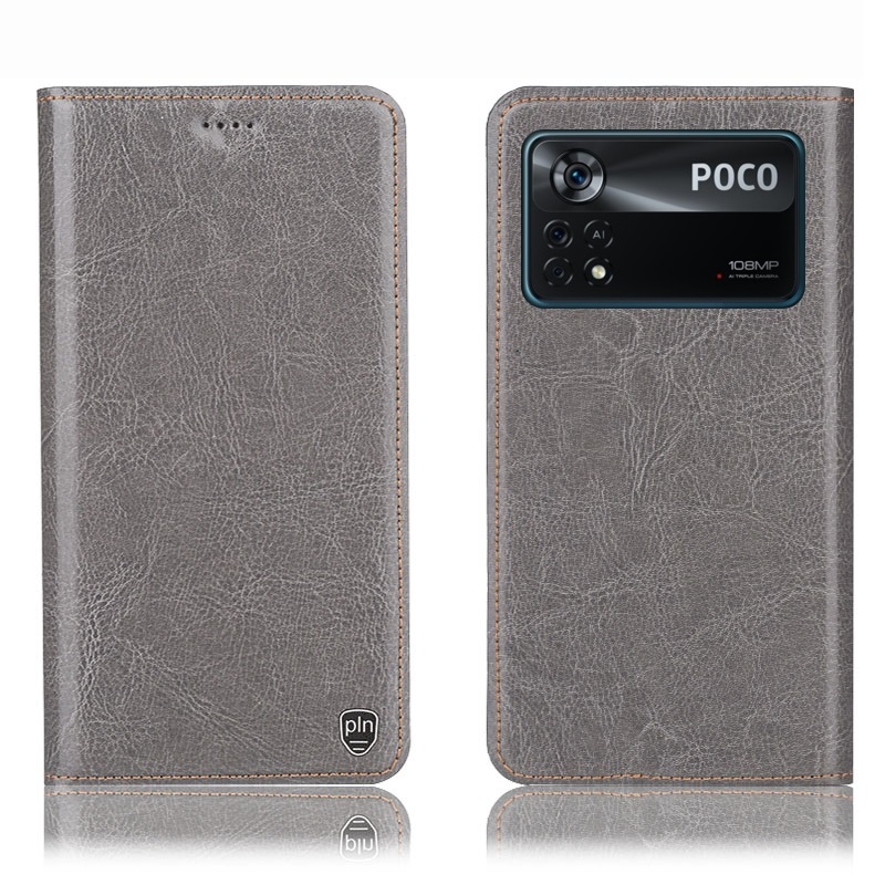 Чехол книжка из натуральной мраморной кожи противоударный магнитный для Xiaomi POCO X4 Pro 5G "MARBLE"