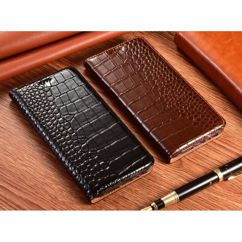 Чехол книжка из натуральной премиум кожи противоударный магнитный для Xiaomi Redmi NOTE 4X "CROCODILE"