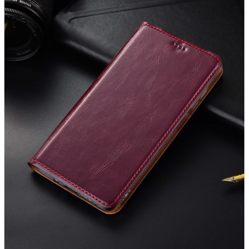 Чехол книжка противоударный магнитный КОЖАНЫЙ влагостойкий для Xiaomi Redmi 8 "VERSANO"
