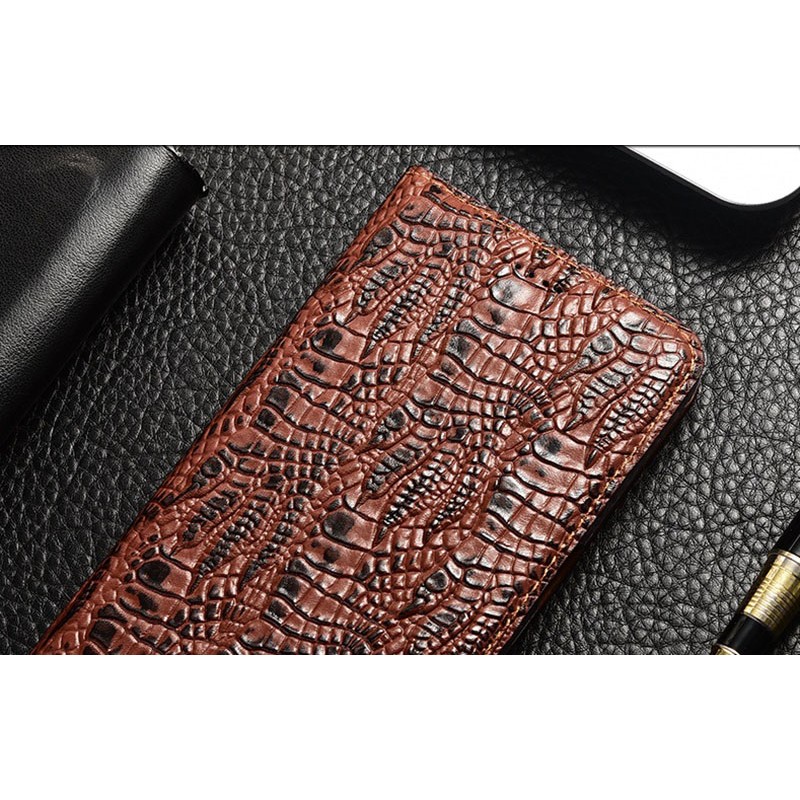 Чехол книжка из натуральной кожи противоударный магнитный для Xiaomi POCO M4 Pro 5G "CROCO PAW"