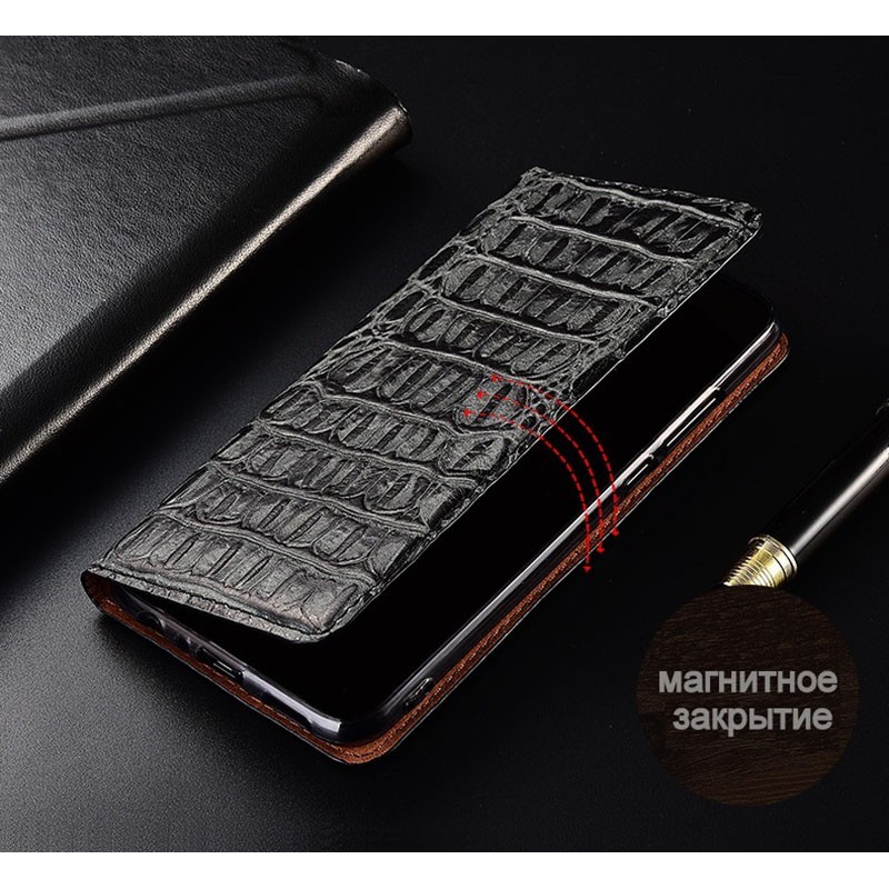 Чехол книжка из натуральной LUX кожи магнитный противоударный для Xiaomi Redmi K20 "CROCOS"