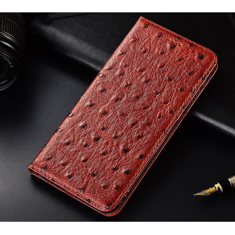 Чехол книжка из натуральной LUX кожи магнитный противоударный для Xiaomi Redmi 8 "OSTRICH"