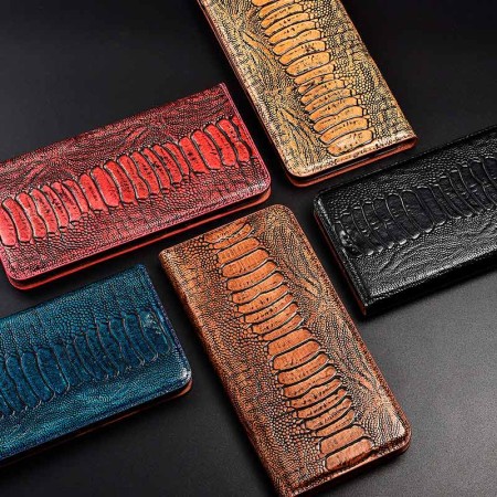 Чехол книжка из натуральной LUX кожи магнитный противоударный для VIVO Y11 "OSTRICH LUXURY"