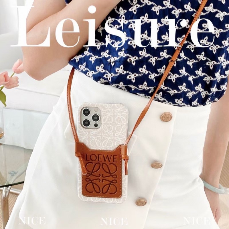 Чехол LOEWE ✨ для iphone брендовый обтянутый кожей с ремешком  на все модели айфон