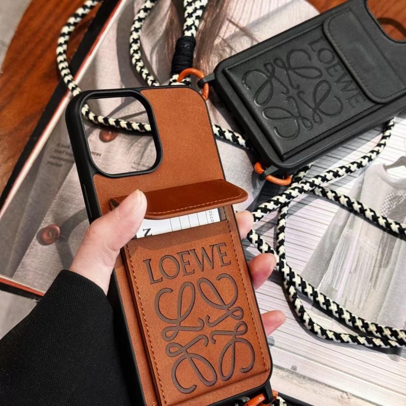 Чехол LOEWE ✨ для iphone брендовый кожаный с карманом ремешком на все модели айфон
