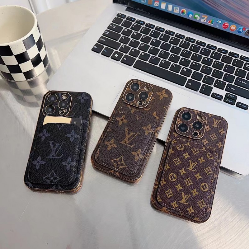 Чехол ЛУИ ВИТОН ✨ для iphone брендовый  с карманом LV обтянуты кожей с каймой  на все модели айфон