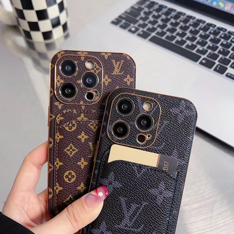 Чехол ЛУИ ВИТОН ✨ для iphone брендовый  с карманом LV обтянуты кожей с каймой  на все модели айфон