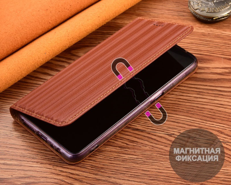Чехол книжка из натуральной кожи противоударный магнитный для Xiaomi Redmi NOTE 6 Pro "LINERO 3D"