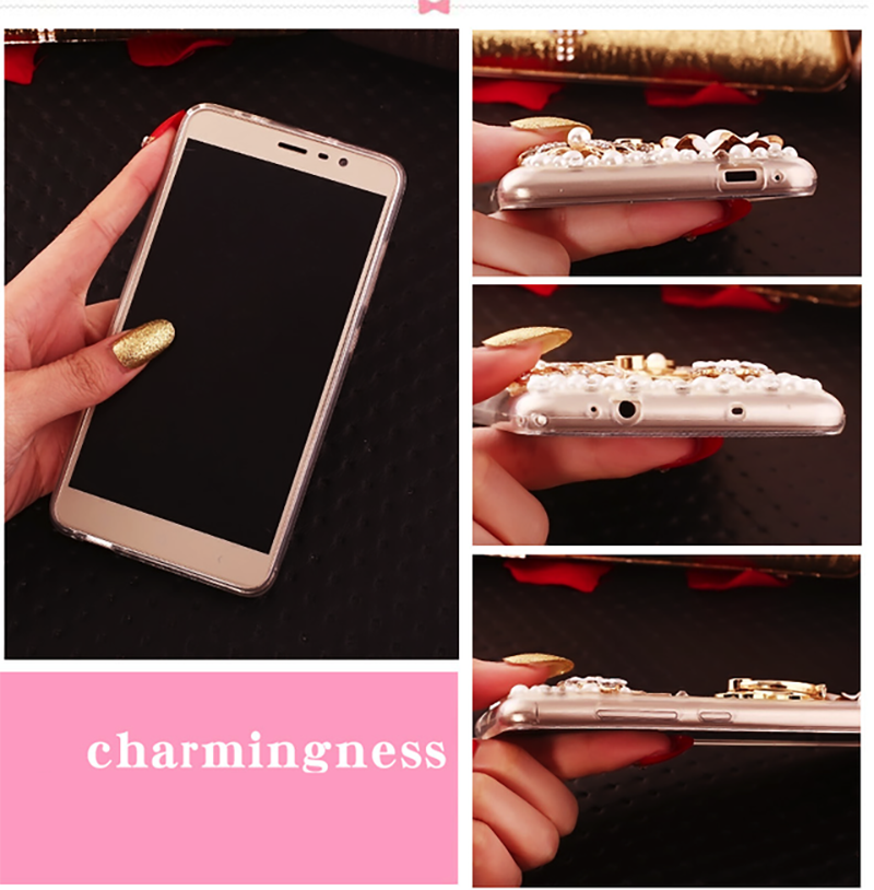 Чехол со стразами с кольцом прозрачный противоударный TPU для Xiaomi Redmi 7 "ROYALER"